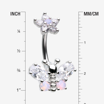 Detail View 1 of Spring Essence Butterfly Flower Sparkle Belly Button Ring-Clear Gem/Rose Quartz